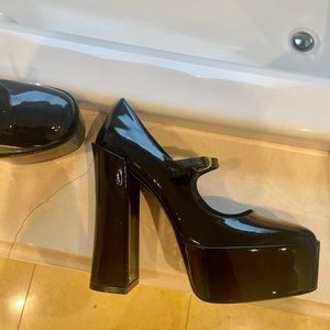 Stuart Weitzman black patent Sky High Mary Jane pump.  Size 9.